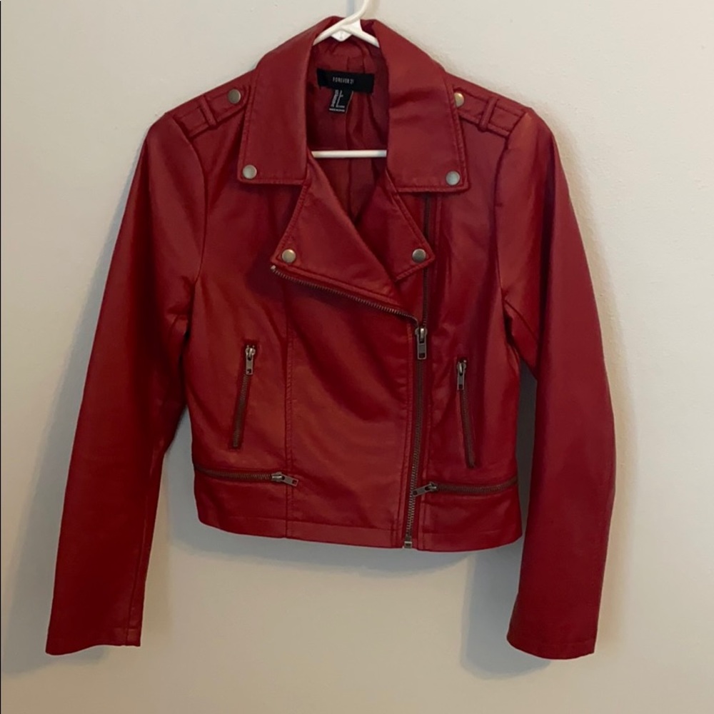 Red faux leather jacket